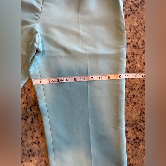 Women’s high-rise cropped Light Blue 100% raw silk trousers SZ 10 - Picture 6 of 8